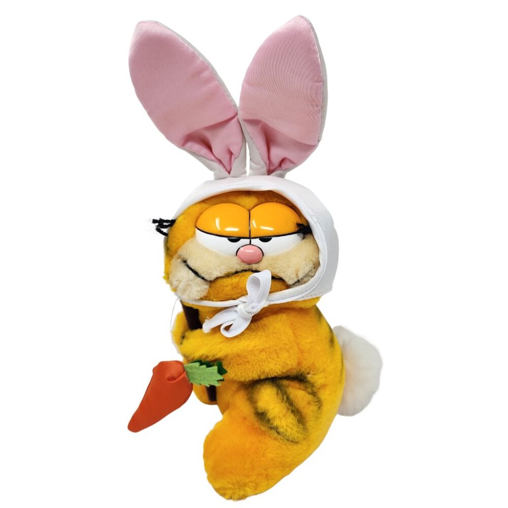 Vtg 80s Garfield the Easter Bunny Hat Ears + Carrot Stick Plush Stuffed Animal